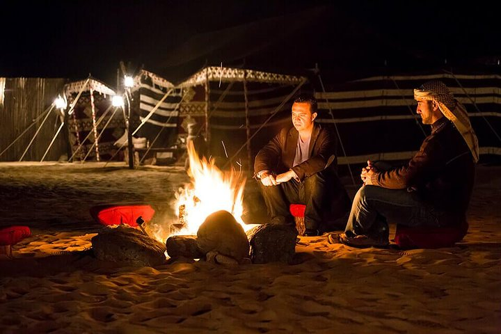 Experience the magic of a desert night around a warm fire sharing stories under the stars as traditional tents and the sounds of the desert enhance the ambiance of your journey.